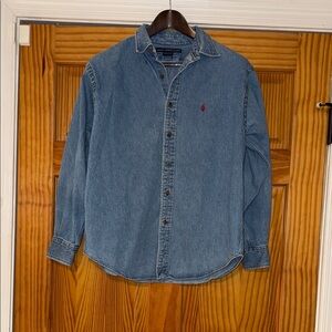 Vintage Ralph Lauren Sport Light Blue Denim Shirt Unisex Size 12